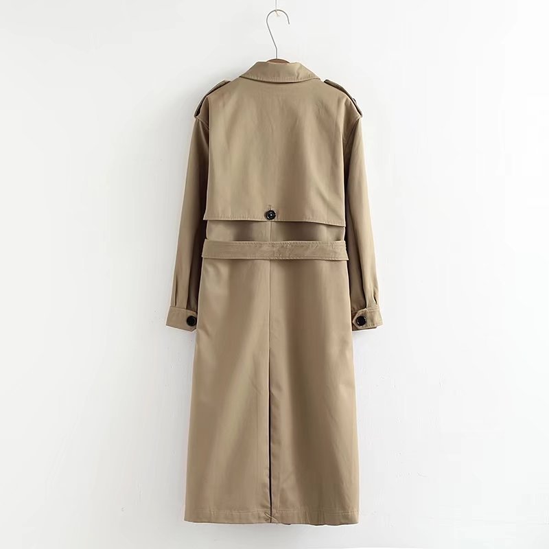 Long Double-Breasted Lapel Slim Trench Coat