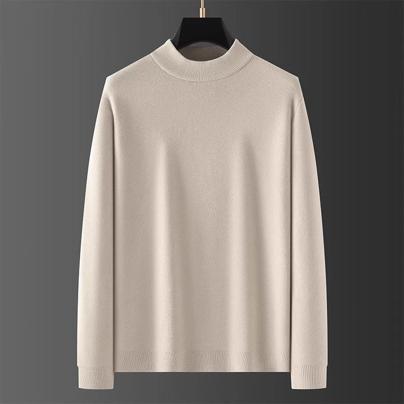 Half High Neck Sweater Men's Slim Fit Solid Color Pullover Knitted Base Sweater