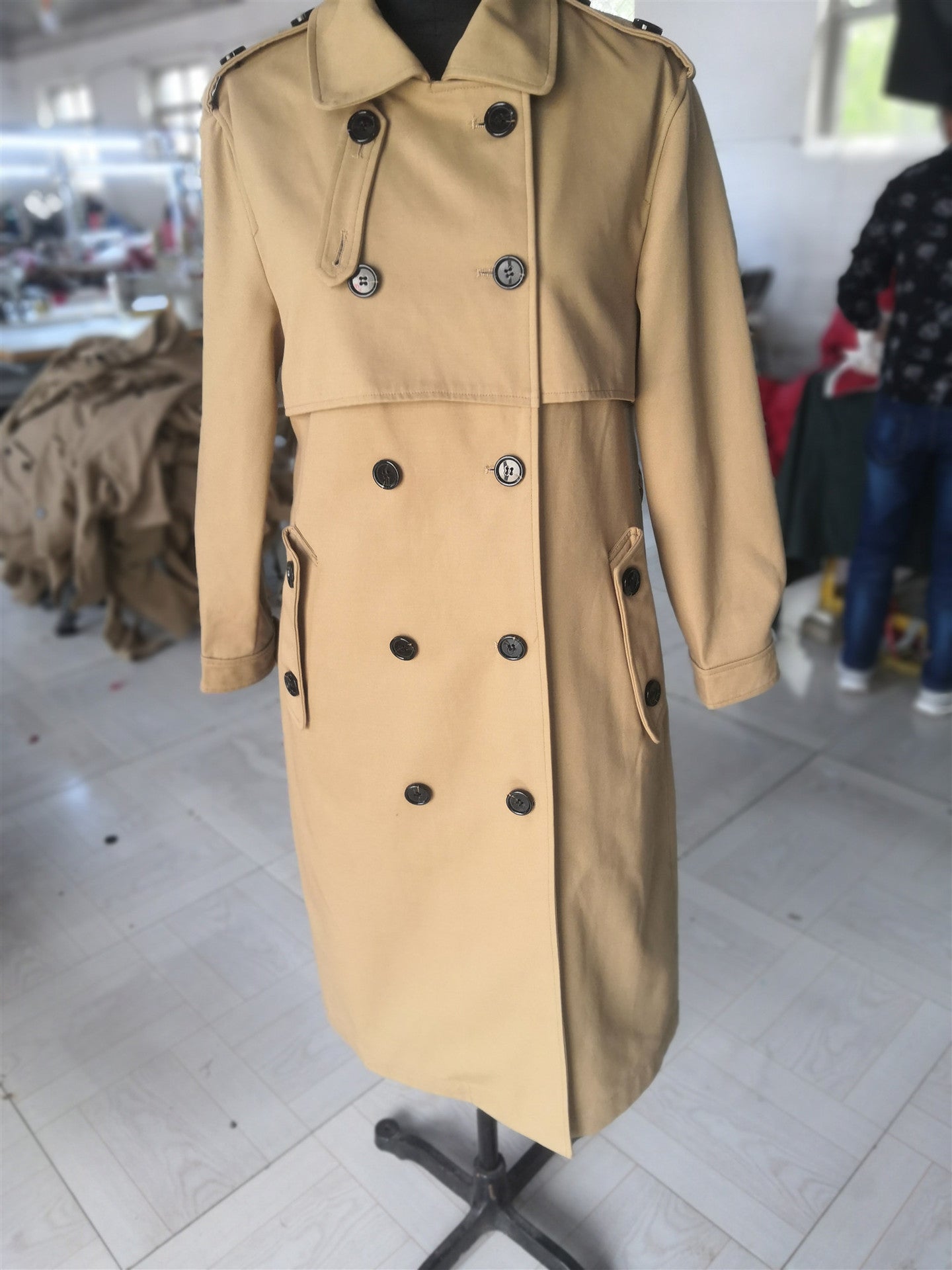 Long Double-Breasted Lapel Slim Trench Coat