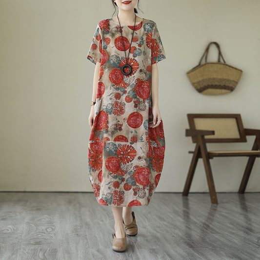 High-grade Printed Dress Plus Size Short Sleeve Temperament